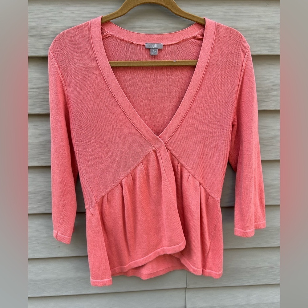 J. Jill Small peplum one button cotton silk blend cardigan sweater coral pink